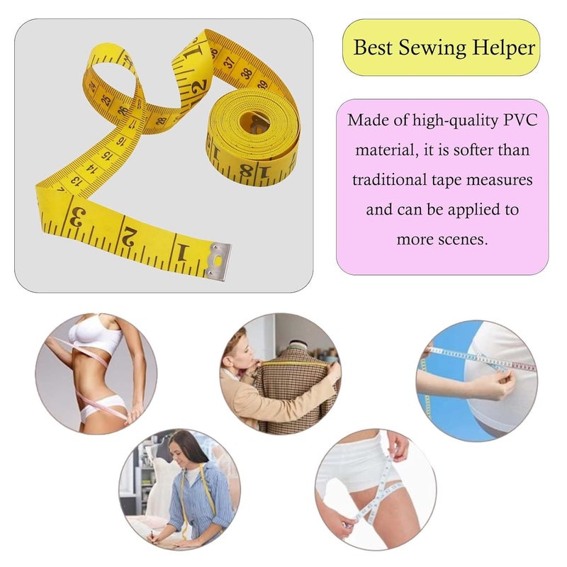 NaFurAhi Oboteny 2Pcs Tape Measure Measuring Tape for Body, 120-Inch Double Scale Sewing Flexible Ruler for Weight Loss Body Measurement Tailor Craft Vinyl Body Measurement Tape(White, Yellow) - Image 3